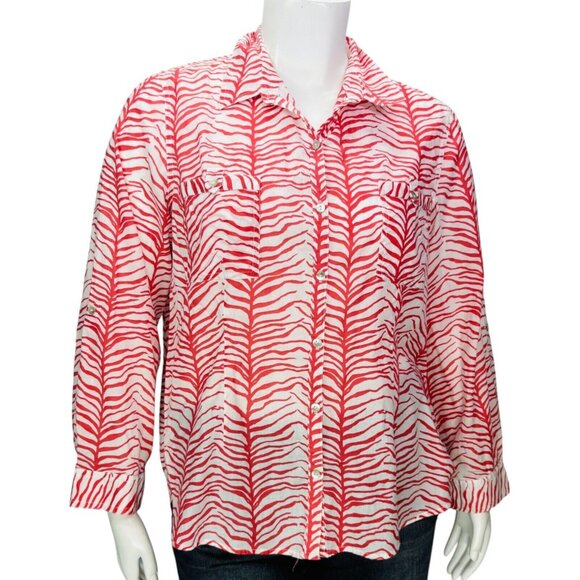 Chico's Womens Top Zebra Stripe Pink Cotton Long Sleeve Pockets Size 3 | XL - Picture 2 of 13